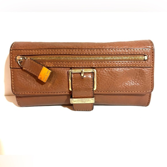Michael Kors Brown Leather Wallet clutch with Gold Accents - Picture 1 of 7